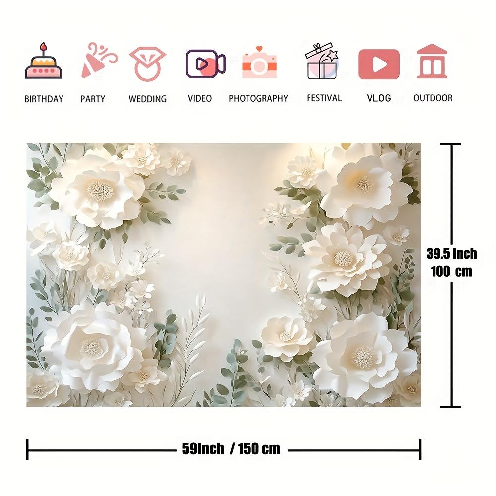 An elegant white floral polyester wall decoration - clustered flowers and green leaves with an elegant floral design
