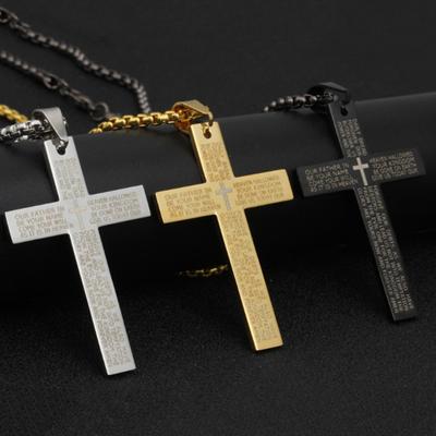 Retro Männer Buchstaben Drucken Kreuz Anhänger Titan Stahl Kette Halskette Schmuck Geschenk