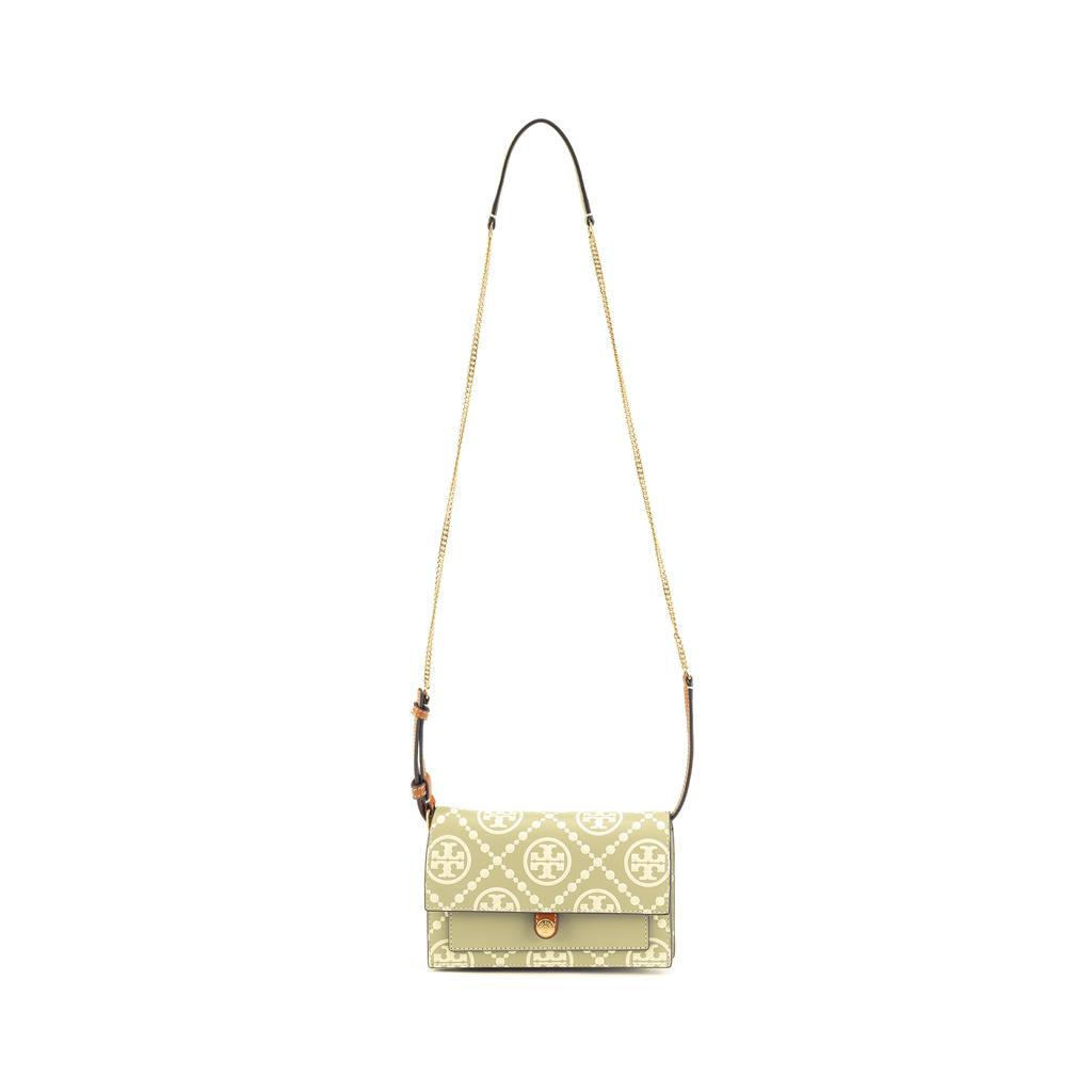 Tory Burch T Monogram Color Block Signature Chain Shoulder Strap Magnetic Closure Embossed Leather Crossbody Wallet Women Wallet 160483-300