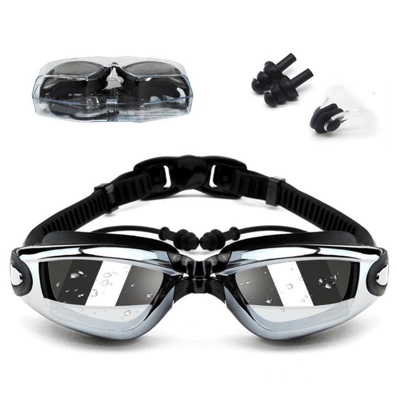 SBART High-Definition Flat Swimming Goggles with Large Electroplated Lenses & Earplugs - Waterproof & Anti-Fog, Unisex.