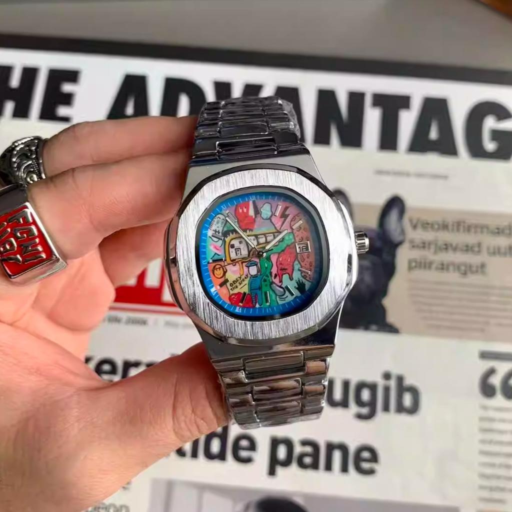 Classic Business Square Comic Cartoon Quartz Men's Watch Casual Dial Top High Quality Steel Top Waterproof Men Watch AAA Clock