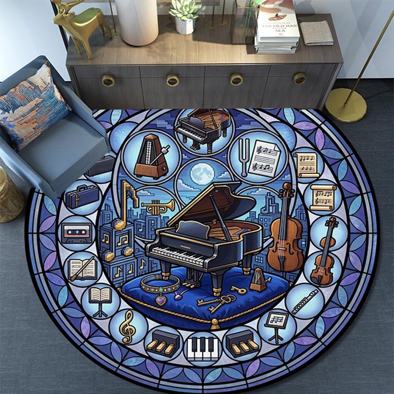 Music Instruments Circle Round Area Rug Under Office Chairs Bedroom Living Room Home Decor