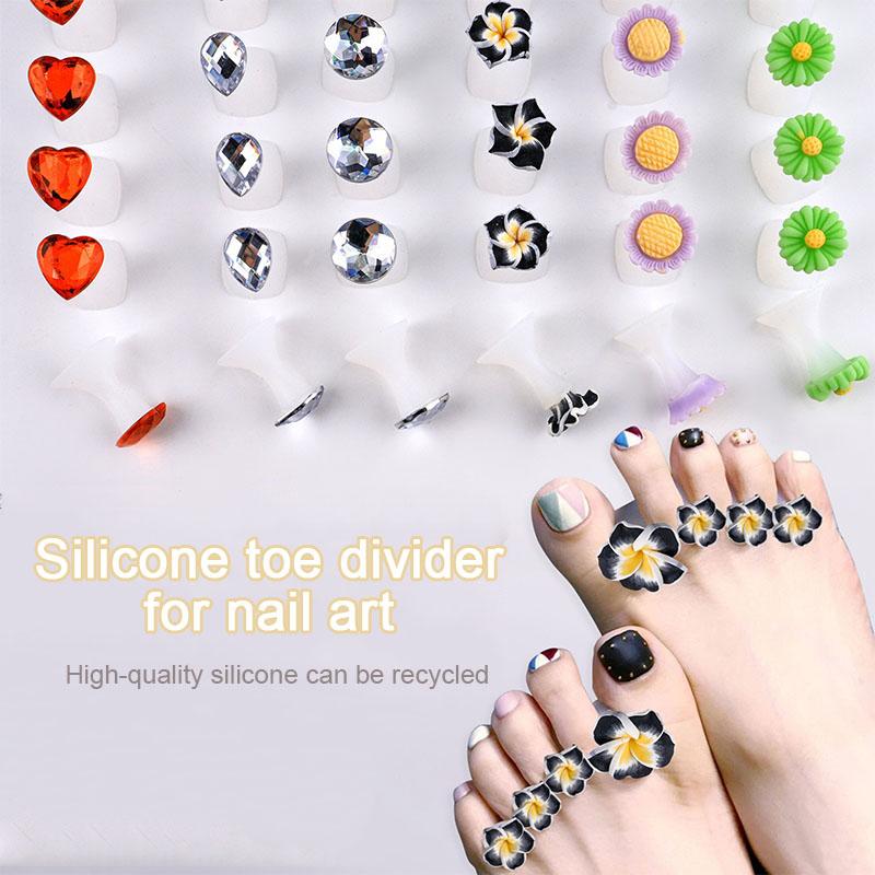 8pcs/Bag Soft Silicone Flower Perals Design Toe Separator for Pedicure Foot Splitter Flexible Finger Toe Separation Tool FZQ01