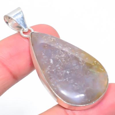 Natural Plume Agate Gemstone Handmade 925 Sterling Silver Pendant 2.21" C1T48