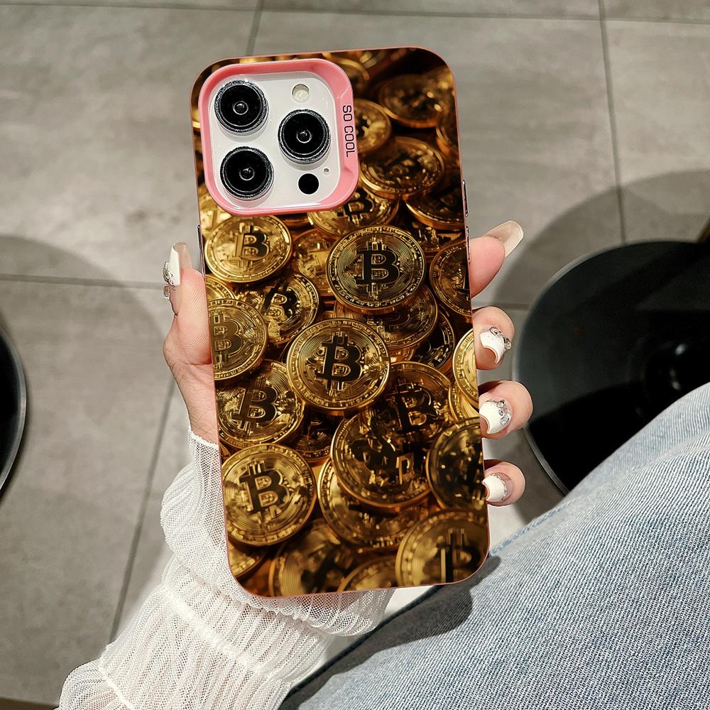 

Bitcion Pattern Phone Case for iPhone 17 16 15 14 13 12 11 X XR XS Air Pro Max Plus Pink Colorful Silver Cover iPhone 14 Plus