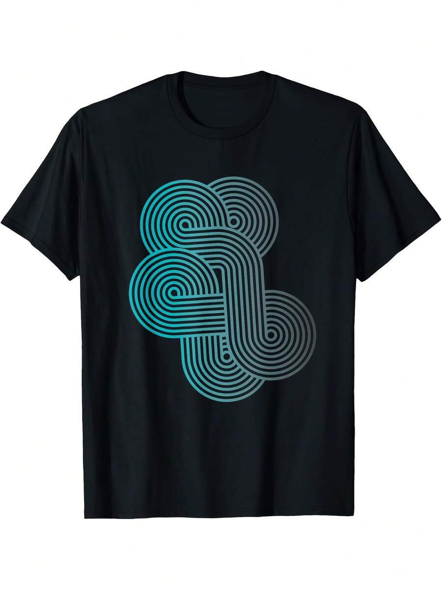 

Modern Geometric NAIe Art Gradient Unisex T-Shirt - Black Cotton Crew Neck Tee With Teal & Blue Abstract Design XL