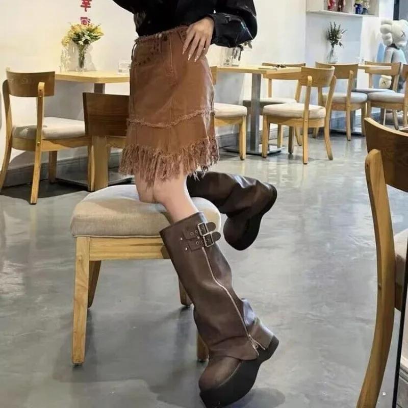 Women's Over-Knee High Boots Thick Bottom Heightening Summer New Style Z-Pants Booties Round Toe Polyurethane Shoes