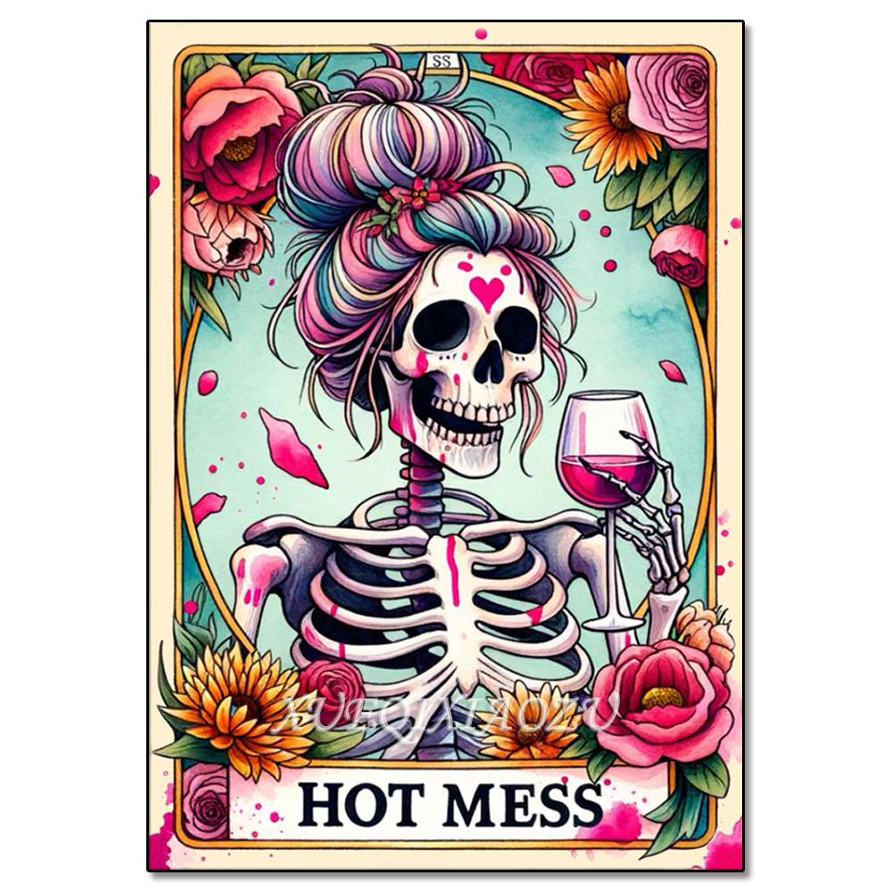 Peinture Art Diamant DIY Squelette Dames Mosaïque Point de Croix Set Art Fleur Pierre Précieuse Incrustation Cadeau DIY Décoration Peinture