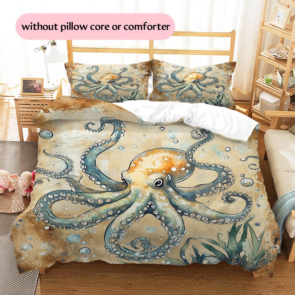 Vintage Octopus Pattern Bedding Quilt Set Home Decoration Gift (1 * duvet cover + 2 * pillowcase without core)