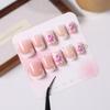 24Pcs White Pink Flower Acrylic Fake Nails Short Square French False Nail Wearable Full Cover Artificial Press on Nail For Women
