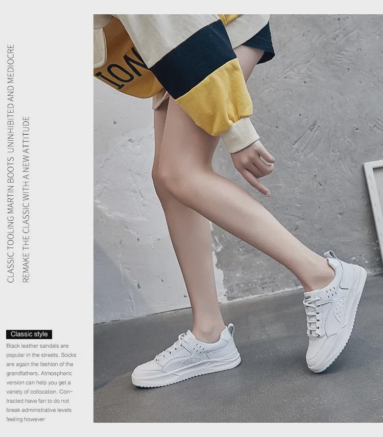 2025 Women's Flat White Leather Lace-Up Casual Sneakers: Comfortable & Simple for Spring