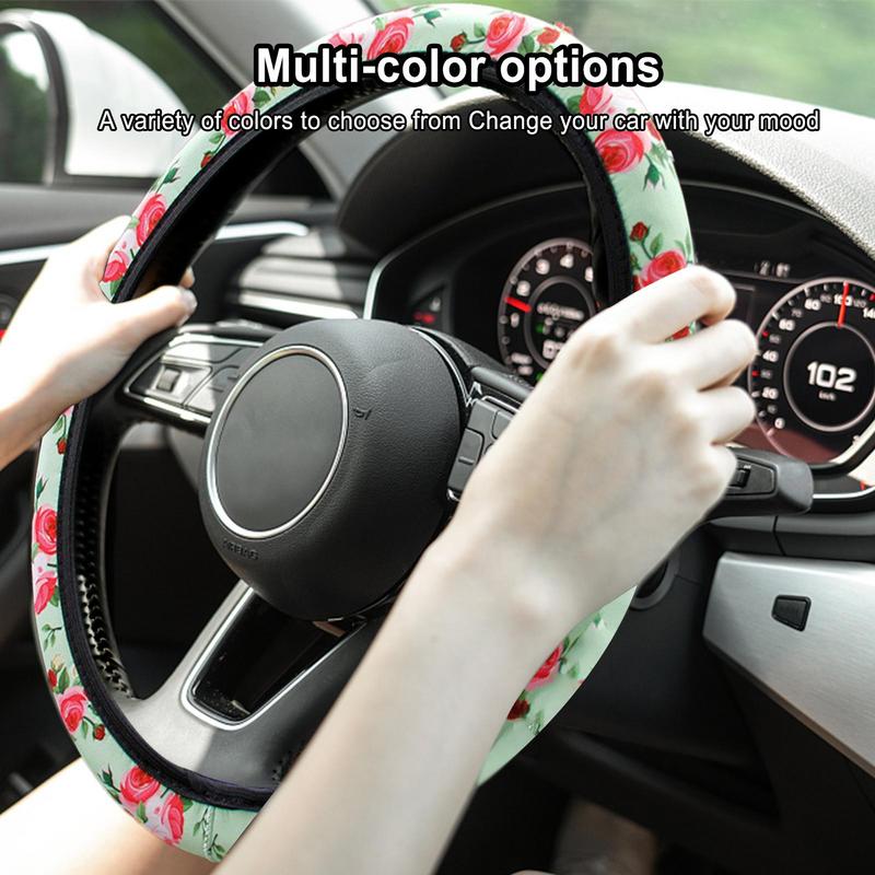 Floral Auto Steering Wheel Covers Steering Wheel Cushions Comfort Grip Protector Universal Floral Car Automotive Cushions