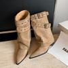 Niche Design Short Boots Women's Autumn New Spice Girl Belt Buckle Pants Boots Pointed Western Cowboy Boots