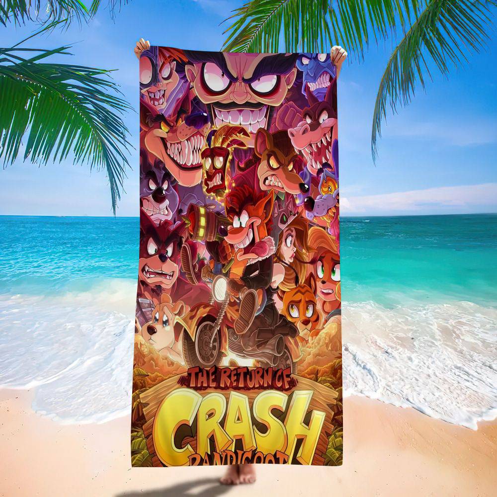 Video Game C-Crash B-Bandicoot Beach Towel Bath Towels for Girl Microfiber Quick Dry Custom Sand Free Beach Yoga Spa Gym Pool