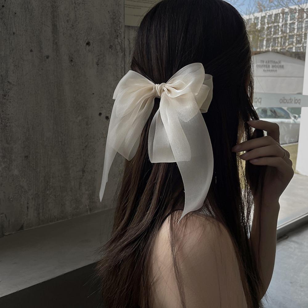 Sweet Colors Shining Satin Bowknot Hair Clip Big Ribbon Bow Barrette Solid Color Scarf Hairpin Ponytail Clip Hair Accessories