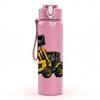 1PC Yellow Excavator Machine Pattern 750ml Color Plastic Sports Water Bottle Leakproof Flip Straw Lid Suitable for Sports Office Home Use