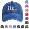 Washed Cotton Baseball Cap with Printed Distressed Soft Top Denim Hat, Vintage Hat