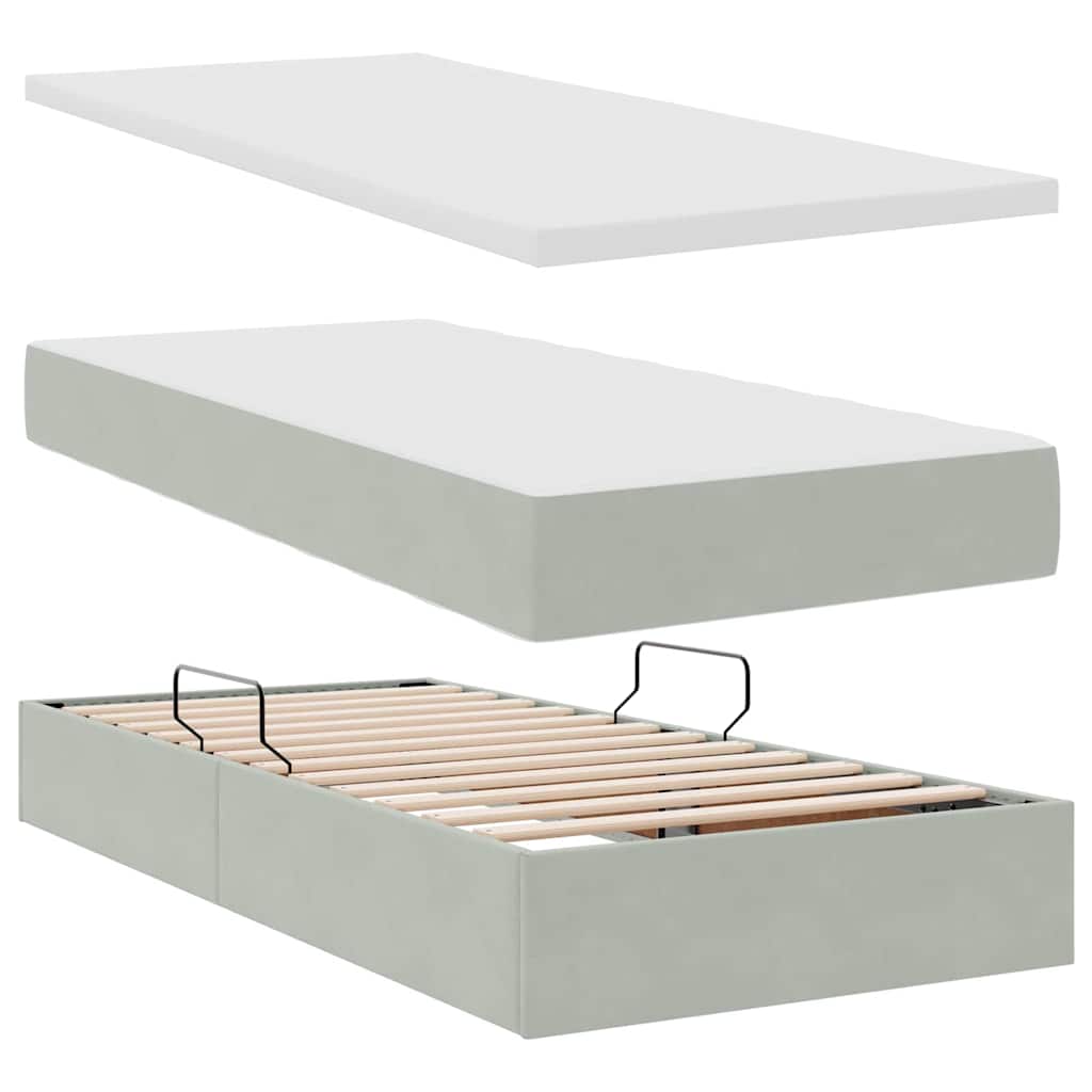 Storage Bed with Mattress Light Grey 100 x 200 cm Velvet