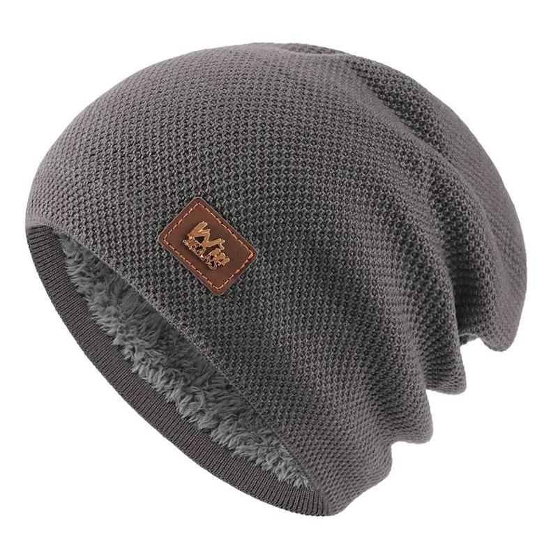 WTEMPO Men's Autumn Winter Windproof Outdoor Cycling Knitted Hats Couple Solid Color Plush Cold-proof Warm Soft Hats