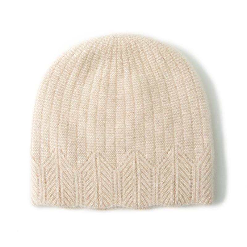 Cashmere Autumn and Winter New Women's High End Design Solid Color Jacquard Warm Ear Protecting Headscarf Knitted Hat