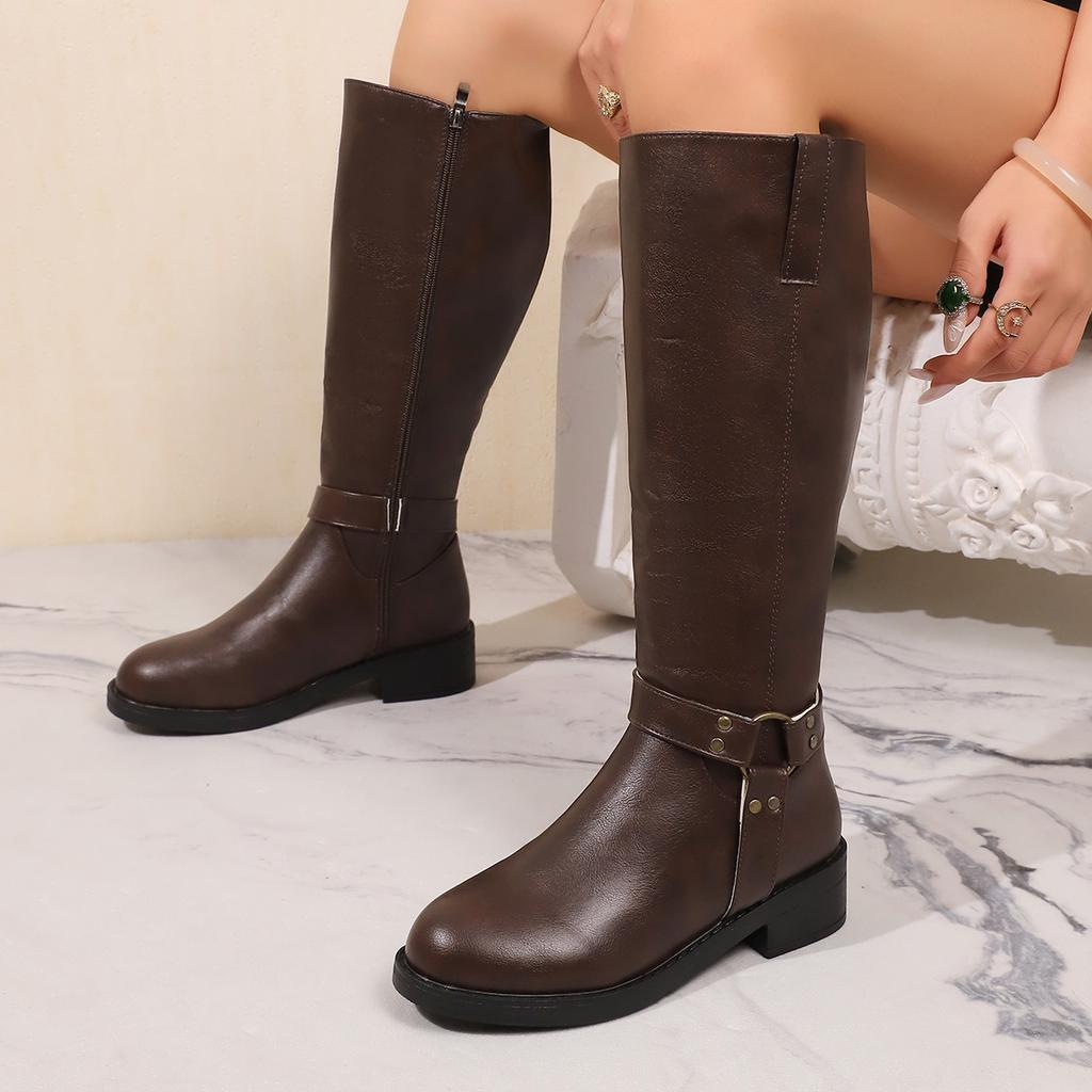 Autumn new European and American TEMU large size side zipper high boots