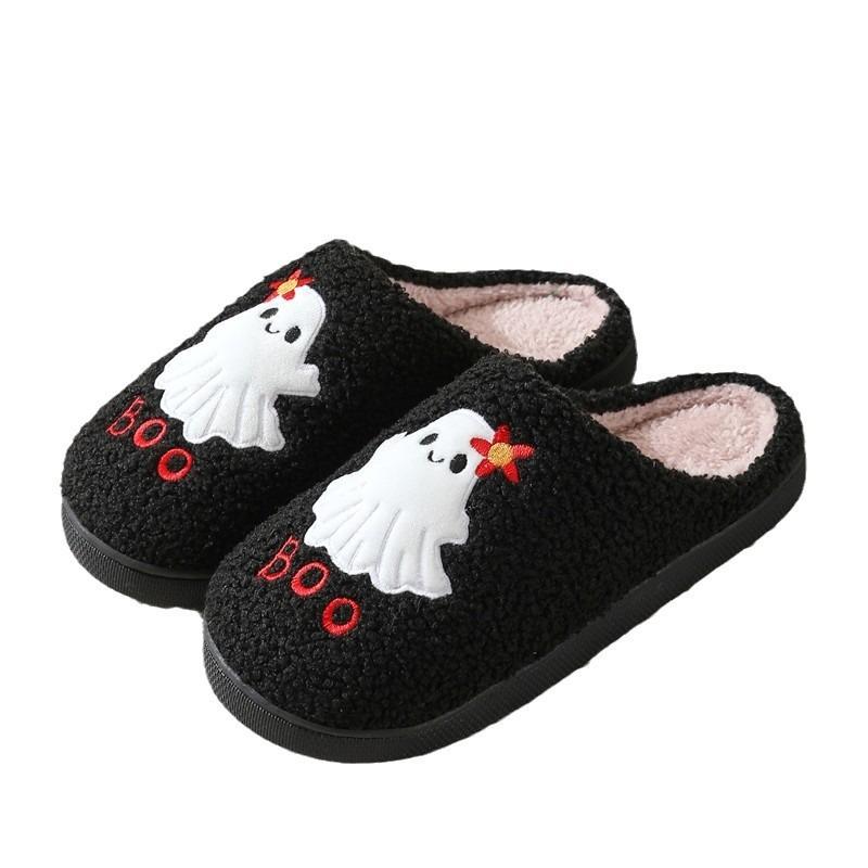 Winter Halloween Funny Cotton Slippers Women's Household Indoor Flowers Ghost Warm Slippers Winter