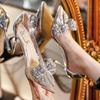 Lente en Herfst Nieuwe Transparante Hoge Hakken Dames Stiletto Hakken Puntneus Strik Mode Sexy Enkelschoenen voor Dames