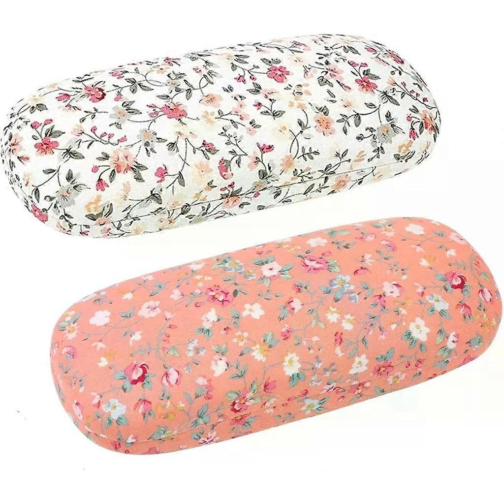 Pieces Floral Glasses Case for Women, Portable Flower Glasses Case Box, Fabric Hard Shell Glasses Cases, Glasses Case Aesthetic Made of Floral Fabric