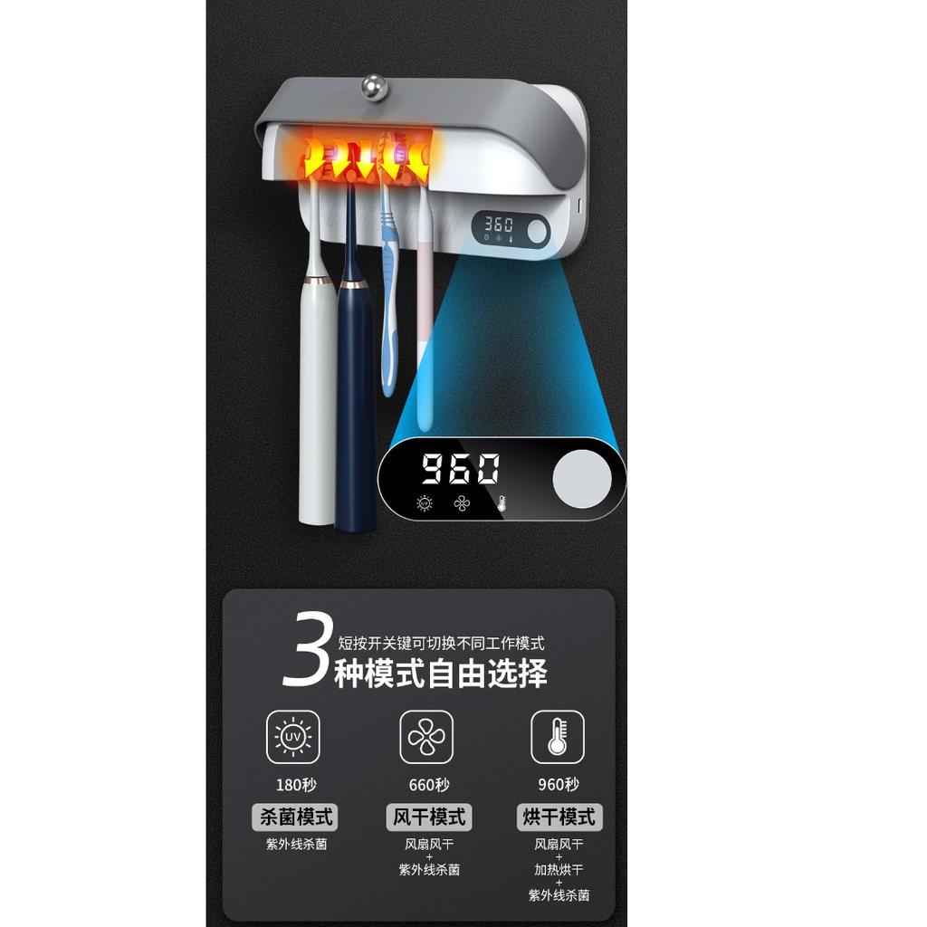 Wall Mount UV Toothbrush Sterilizer and Razor Holder, 99.99% Bacteria Elimination