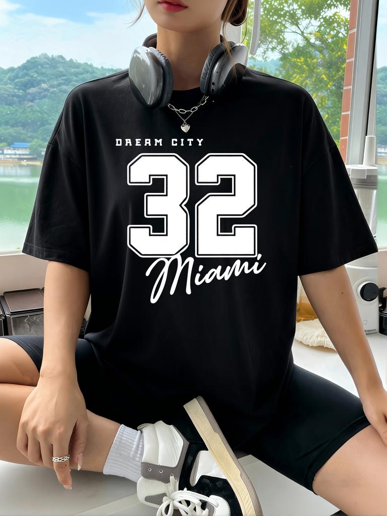 Dream City Number 32 Design Woman T-Shirts Polyester Multicolor T Shirt Hip Hop Summer Short Sleeve Y2K Breathable Clothing