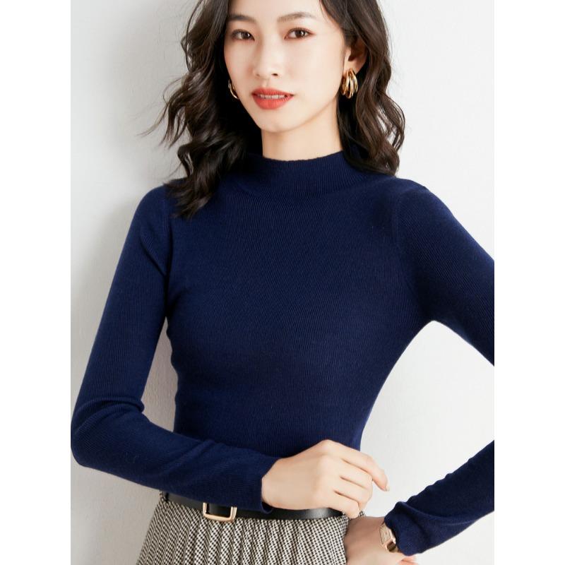 Semi-turtleneck bottoming sweater women's spring and autumn new autumn clothing thin long-sleeved tight autumn and winter knitted sweater