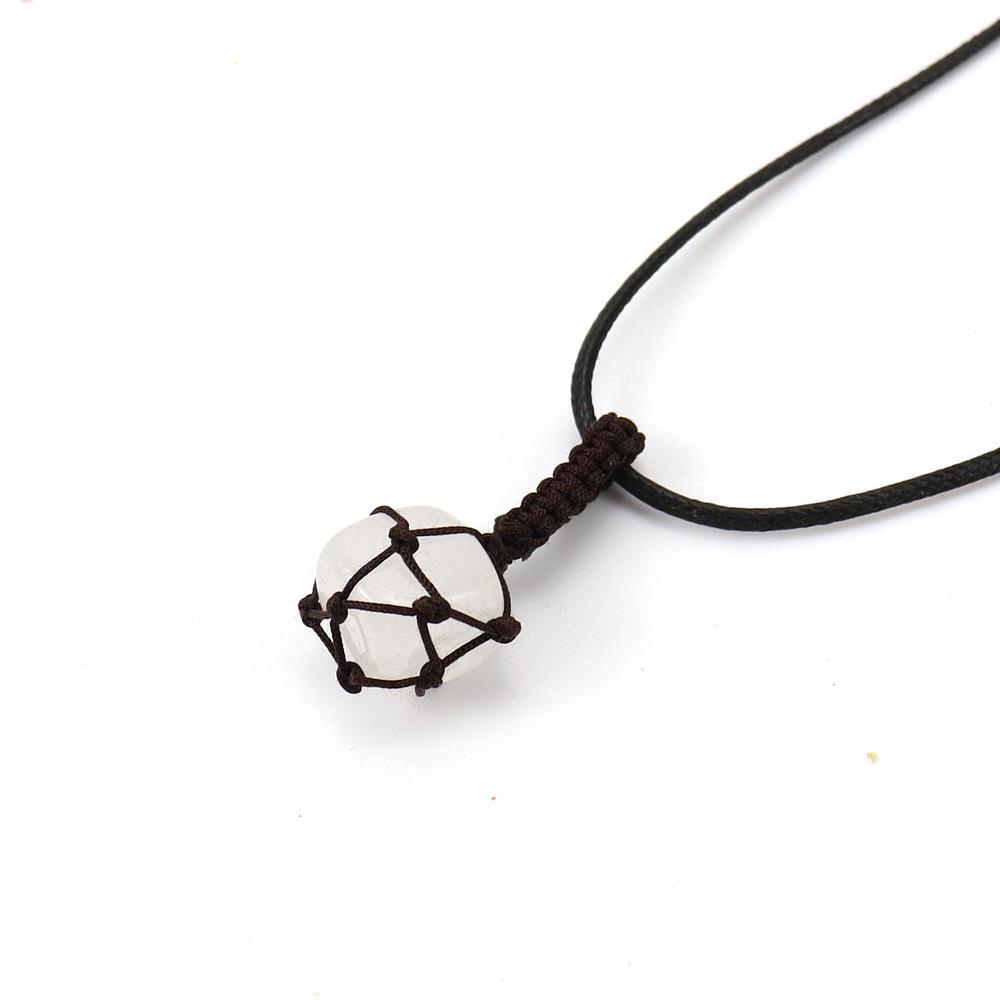 Hand-Woven Crystal Rough Stone Natural Stone Brown Mesh Pocket Necklace Mesh Pocket Sweater Chain N701