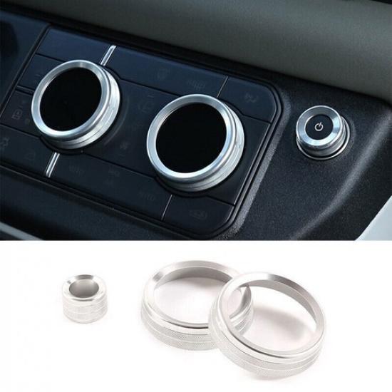 Central Console Ac Knob Cover Trim 3X For Defender 110 - Silver Aluminum
