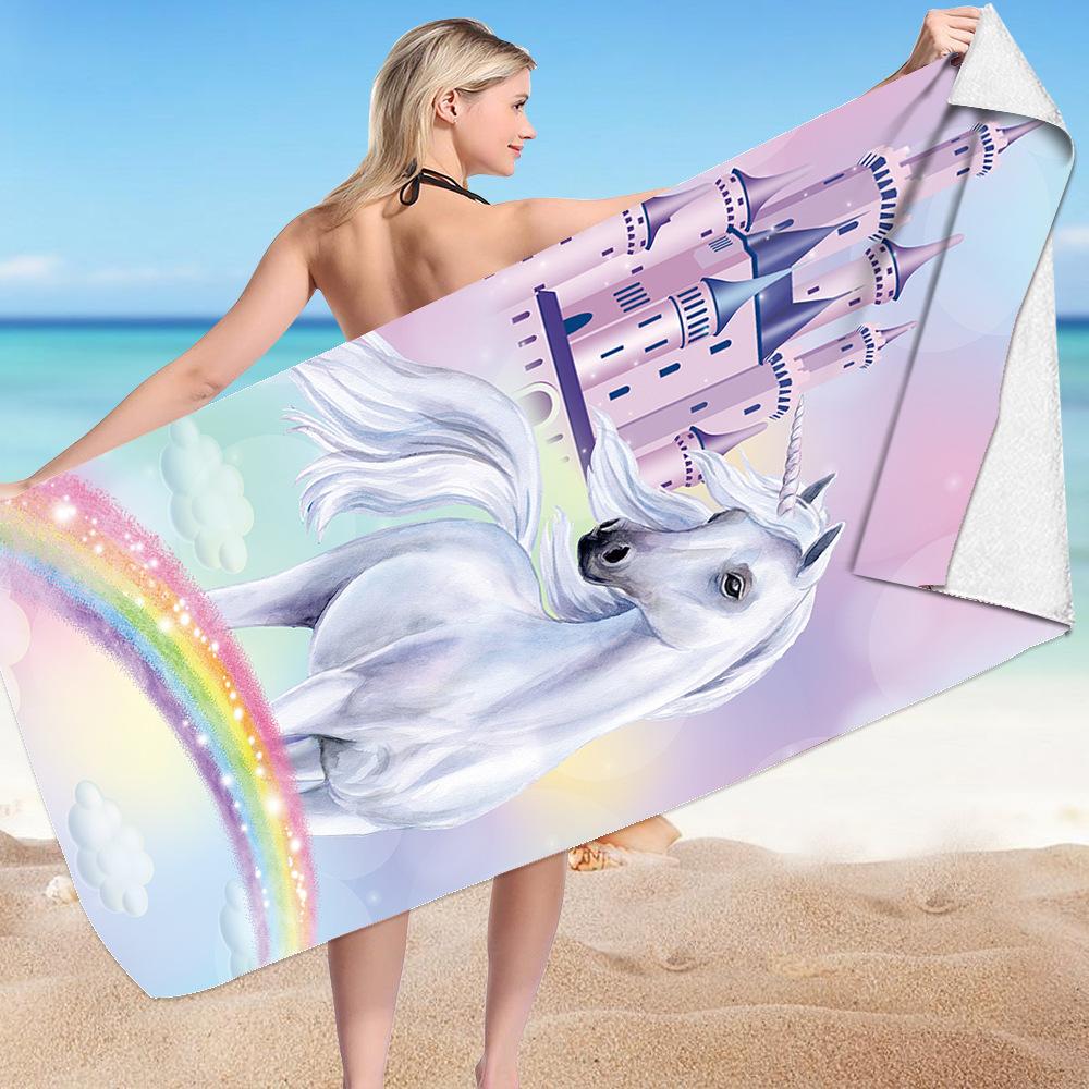 Cute Unicorn Series digital-printed polyester Superfine fiber double-sided fleece Beach vacation bath towel, beach towel