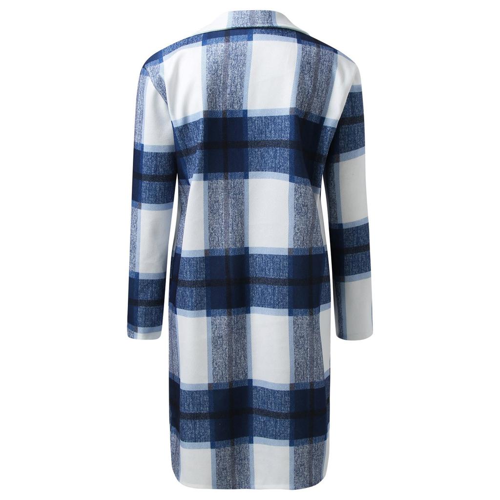 Women's Medium Plaid Double Breasted Long Sleeves Pocketless Coat Outwear