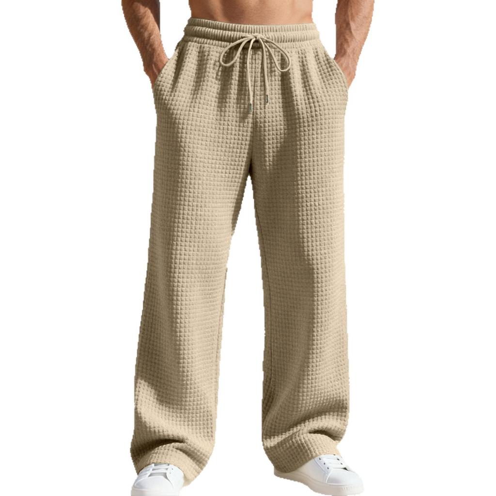 European and American men's spring and autumn casual loose jacquard waffle solid color simple tether straight sports trousers