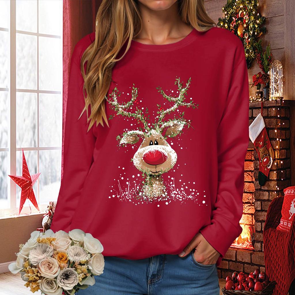 Moteabel avslappet langermet løstsittende juleprint rund hals genser