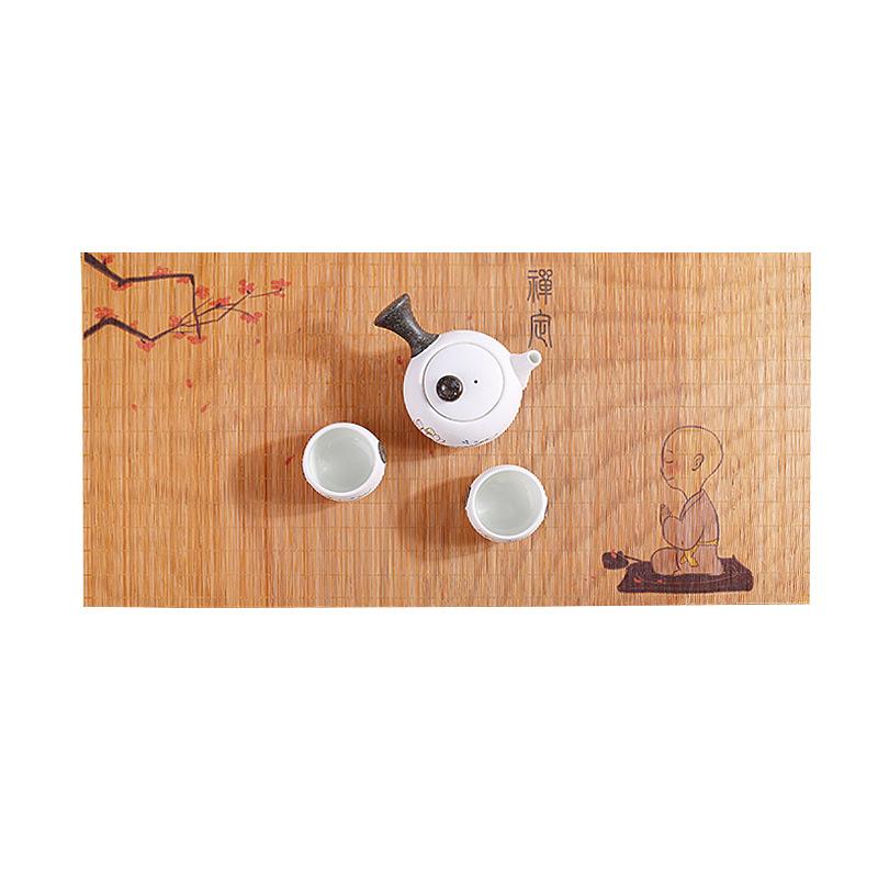 Chinese Zen Bamboo Tea Mat, Printed Hand-painted Bamboo Table Flag, Handmade Tea Ceremony Teapot Mat, Heat Insulation Mat, Tea Towel