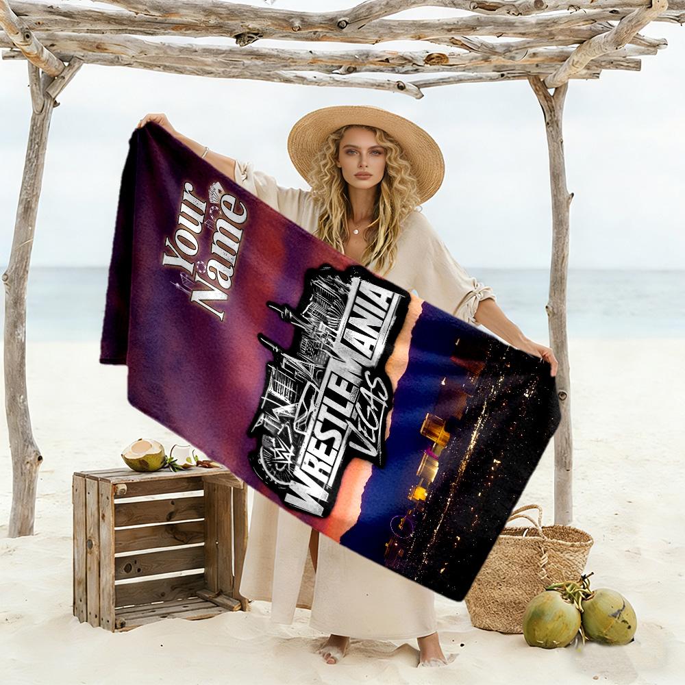 Wrestlemania Customized Name Beach Towel Super Soft & Absorbent Perfect for Traveling Yoga Camping and Swimming