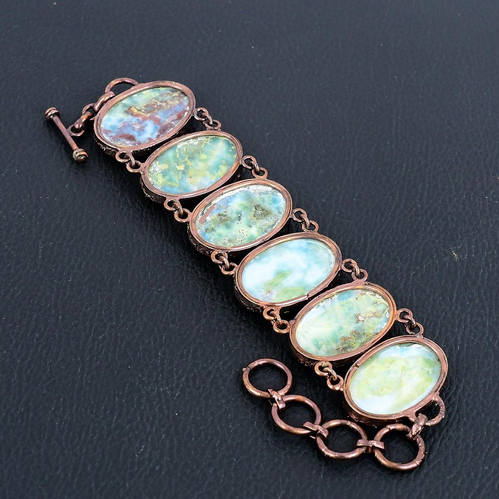 Larimar Bracelet Copper Electroformed Gemstone Jewelry, Handmade Bracelet For Thanksgiving