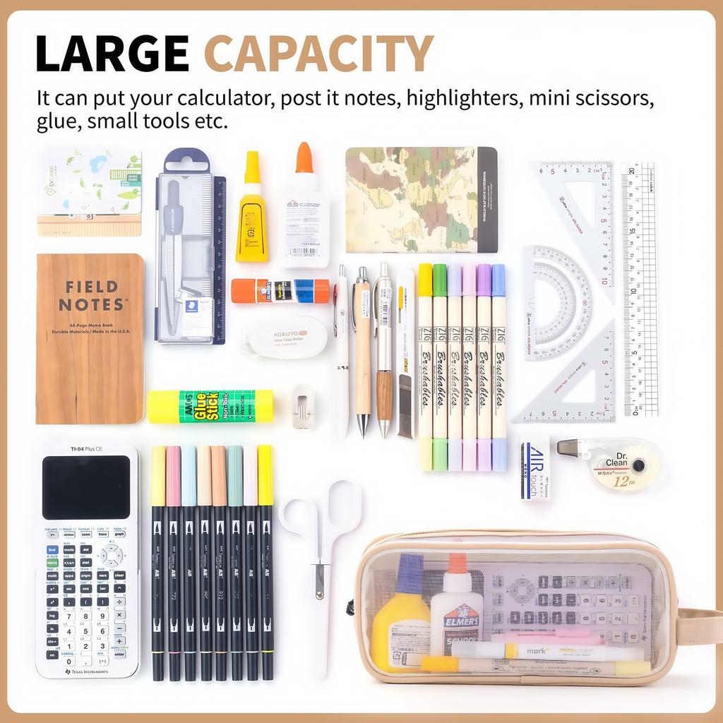 Large Mesh Pencil Case Double Layer Pencil Bag Transparent, Portable Multifunctional Cosmetic Bag, Student Office Essentials