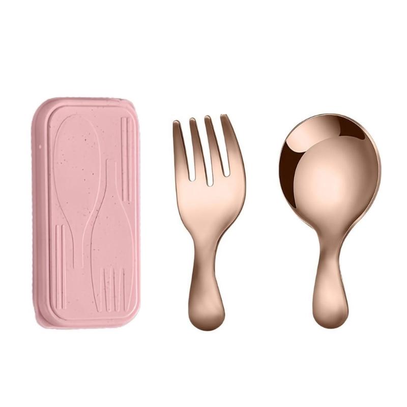 Portable Kids Utensils Set with Stainless Steel Spoon Fork and Case, Mini Tableware for Lunch Box Picnic Camping