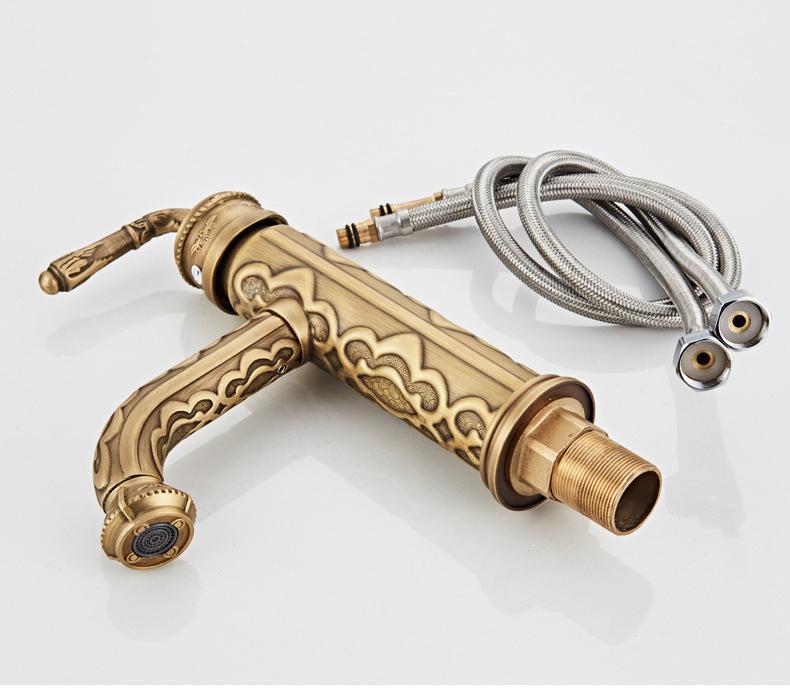 Basin Faucets Antique Brass Faucets Basin Carving Taps Rotation Single Handle Taps Mixers Bathroom Vessel Sink Faucet