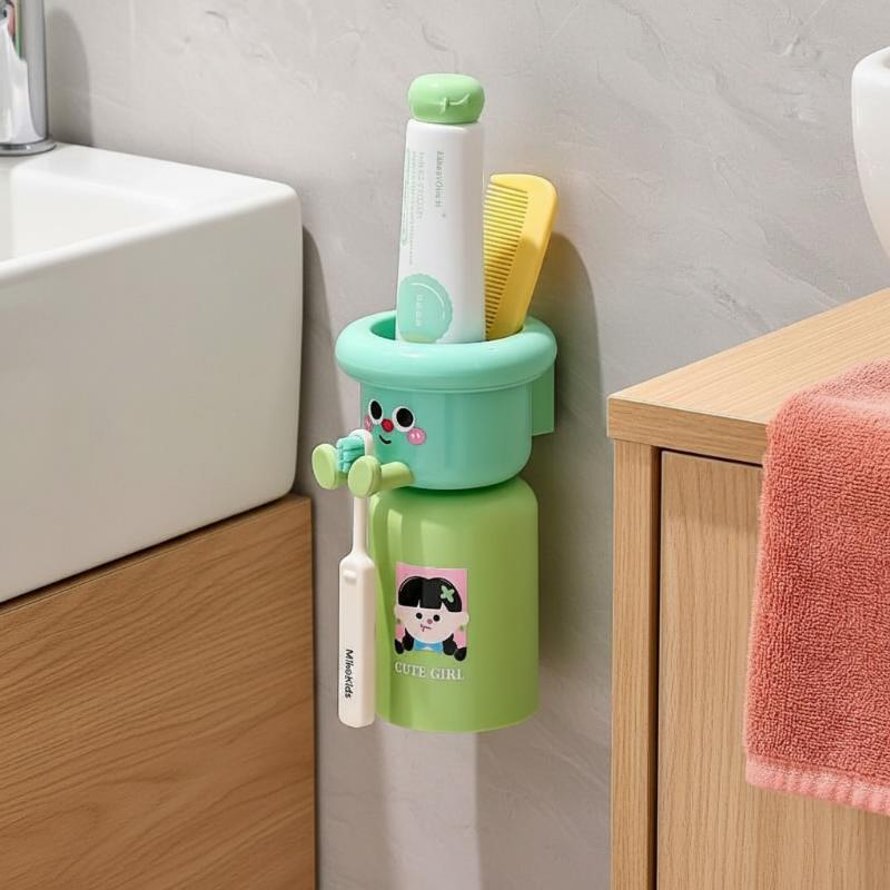 Punch-Free Wall Mounted Magnetic Toothbrush Cup Upside Down Holder for Hotel Bathroom Supplies