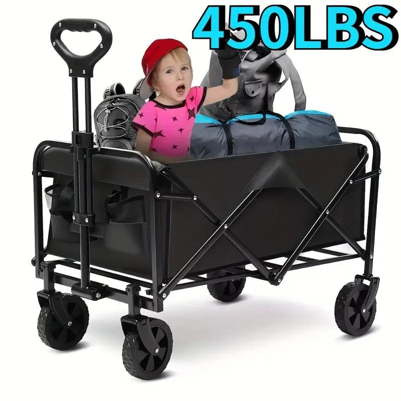 Wagon Cart Foldable Heavy Duty Utility Cart for Groceries, Sports, Gardening, Shopping Portable Folding Cart Foldable Cat