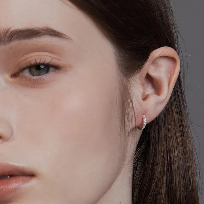 [Worn by Lee Hyun-yi, Haewon][sv925] Pave Shine Hoops Earring