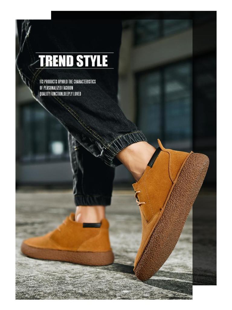 Semišové Hedvábné Retro Pánské Polobotky - Ležérní Kožené Boty se Silnou Podrážkou