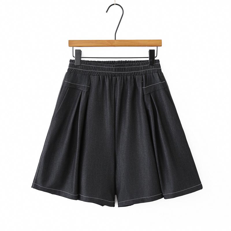 

Plus Size Women s High-Waisted Wide-Leg Tencel Denim Shorts with Elastic Waist XL чёрный