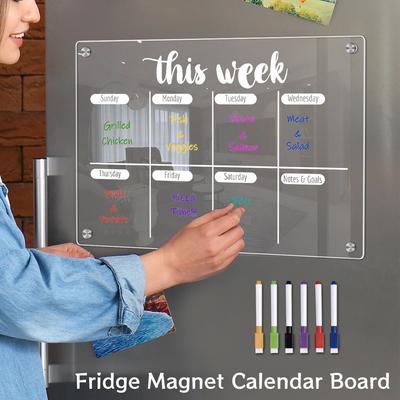 Magnet na ledničku, kalendář, týdenní plánovač, opakovaně použitelný, suchý, mazací, magnetická bílá tabule, akrylová nálepka na ledničku, zpráva, menu, gadgety