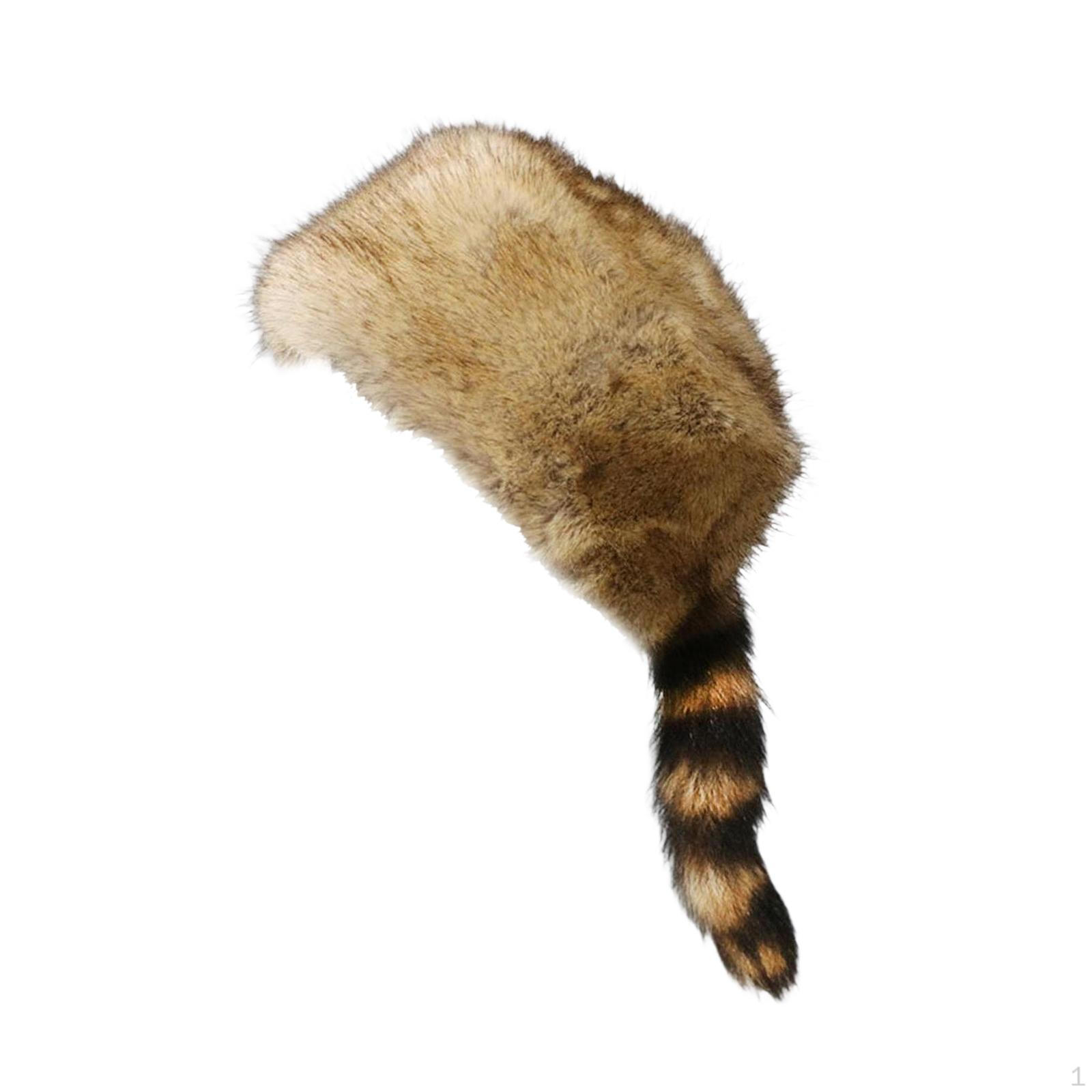 

Beanie with Imitation Raccoon Tail, Soft, Old-fashioned Russian for Snowboarding And Street Wear. brown